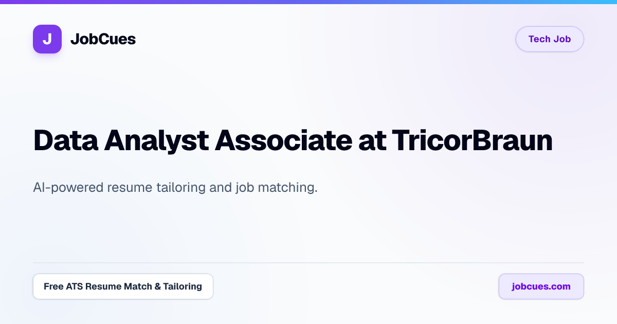 Data Analyst Associate at TricorBraun (Remote) | JobCues
