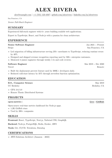 Acorn resume template preview — Contemporary compact design with high scan speed