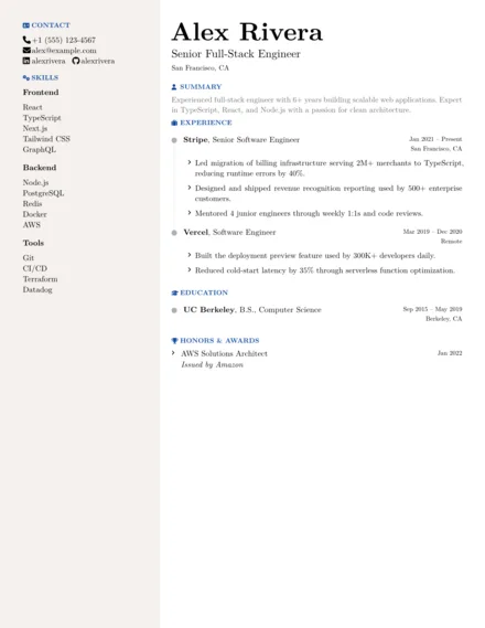 NabCV resume template preview — Balanced dual-column format for experienced pros